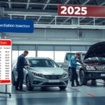 Autó műszaki vizsga 2025-ben, jármű ellenőrzés a garázsban.