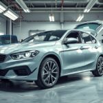 Modern autófényező műhely aktív munkáját bemutató képe.