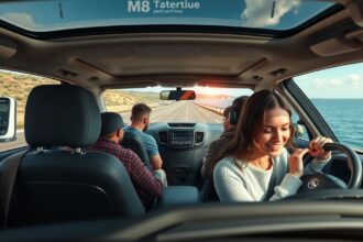 Autós utazás a tengerhez barátokkal, élvezetes környezetben.