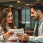 Fiatal pár hitel szerződést néz át
