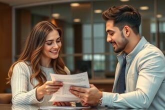 Fiatal pár hitel szerződést néz át
