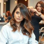 Balayage hajfestés folyamata egy szépségszalonban.