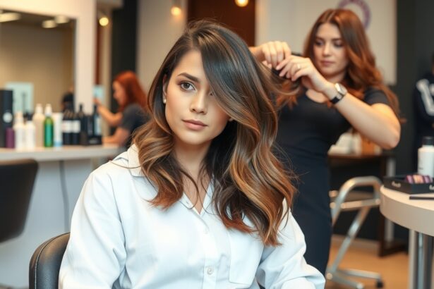 Balayage hajfestés folyamata egy szépségszalonban.