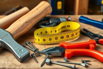 Barkácsolás alapfelszerelése, kalapács, csavarhúzó és mérőszalag