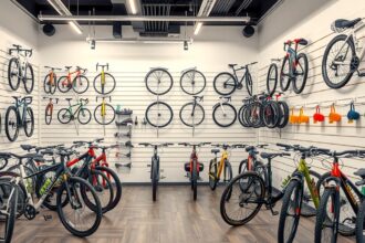 Biciklik egy kerékpárboltban, különböző típusok és színek