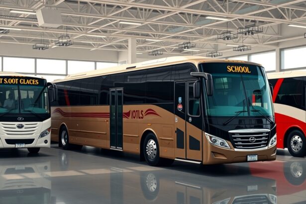 Különböző típusú buszok egy garázsban