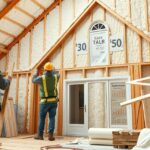 Családi ház szigetelésének folyamata, építőmunkások a munkában