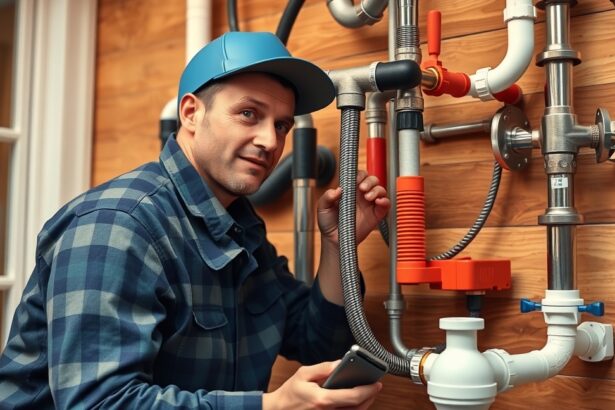 Vízszerelő dolgozik családi ház vízcsövein