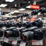 Digitális tükörreflexes fényképezőgépek kiállítása boltban