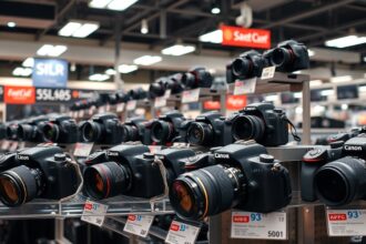 Digitális tükörreflexes fényképezőgépek kiállítása boltban