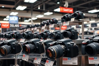 Digitális tükörreflexes fényképezőgépek kiállítása boltban