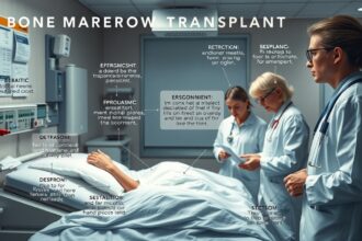 Orvosok csontvelő-átültetést végeznek kórházban.