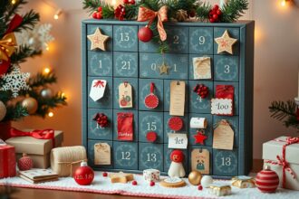 Kreatív DIY adventi naptár díszítve, karácsonyi hangulatban.