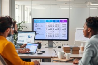 Férfiak és nők dolgoznak e-mail tárhely költségein és tervein.