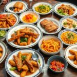 Ínycsiklandó ételek egy étteremben, változatos fogások.