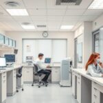 Modern egészségügyi laboratórium, vizsgálatok és orvosi eszközök.