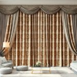 Elegáns függönyök a modern nappaliban, stílusos berendezés