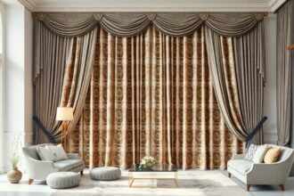 Elegáns függönyök a modern nappaliban, stílusos berendezés