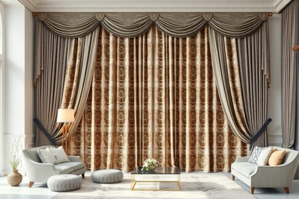 Elegáns függönyök a modern nappaliban, stílusos berendezés