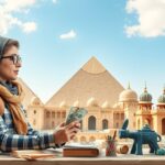 Egyiptomi utazás tervezése nővel a piramisok előtt