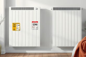 Két elektromos fűtőpanel különböző árakkal és jellemzőkkel