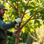 Fa metszése tavaszi kertészkedés közben