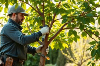 Fa metszése tavaszi kertészkedés közben