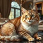 Fajtatiszta macska egy elegáns otthonban, pihen az asztalon