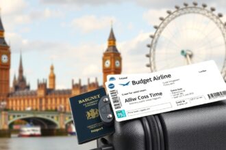 Fapados repülőjegy Londonba, háttérben a Big Ben és London Eye