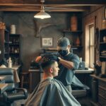 Férfi hajvágás egy vidéki borbélyüzletben 2025-ben.