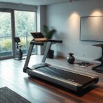 Modern fitneszpad otthoni edzéshez elegáns környezetben
