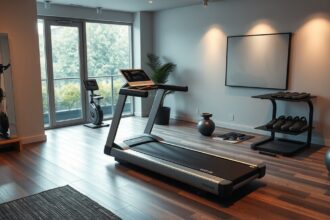 Modern fitneszpad otthoni edzéshez elegáns környezetben