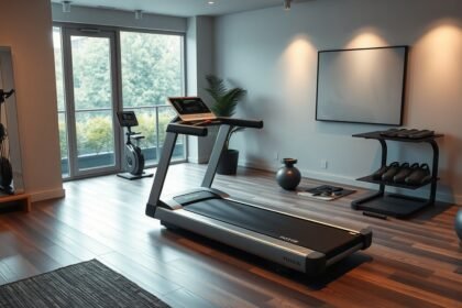 Modern fitneszpad otthoni edzéshez elegáns környezetben