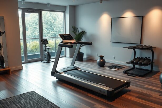 Modern fitneszpad otthoni edzéshez elegáns környezetben