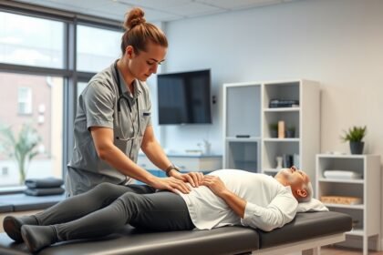 Fizioterápiás kezelés folyamatban egy klinikán.