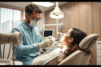 Fogorvos fogkőeltávolítást végez a páciensek szájhigiéniájáért