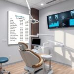 Modern fogorvosi rendelő belső tér, árlistával.