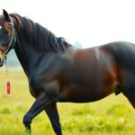 Fríz ló a mezőn, tenyésztés és vásárlás előtt áll