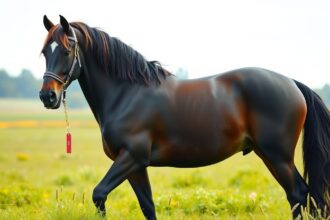 Fríz ló a mezőn, tenyésztés és vásárlás előtt áll