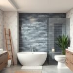 Modern fürdőszoba dizájn újépítésű otthonban