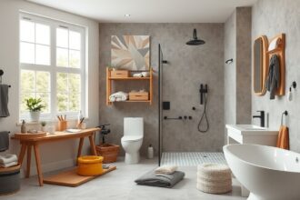 Modern fürdőszoba felújítva, világos tér, stílusos bútorokkal.