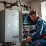 Gázkazán karbantartása szakember által otthoni környezetben
