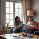 Család gázszámlát néz a téli hónapokban, otthoni környezetben.