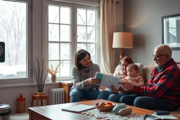 Család gázszámlát néz a téli hónapokban, otthoni környezetben.