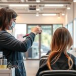 Fodrász hajfestést végez egy nőnél a szalonban.