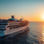 Luxus hajó a Földközi-tengeren naplementében.