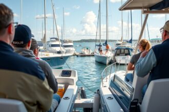 Hajóvezetői tanfolyam gyakorlati órán hajón ülve