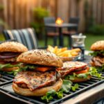 Grillparti hamburgerek és köret a kertben