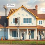 Építkezés folyamatban, házépítés szakemberei dolgoznak.