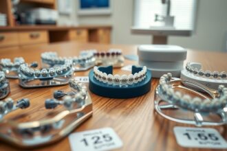 Fogszabályzók különböző típusai az orvosi rendelőben.